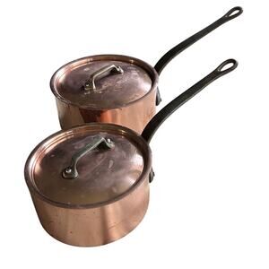 2 Vintage Cordon Bleu BIA Copper Tin Lined Sauce Pan Made France 18 20 w/ lids